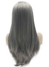 Long Straight Old Lady Gray Natural Lace Front Wig