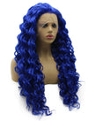 Long Curly Blue Synthetic Lace Front Costume Party Wig