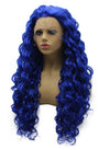 Long Curly Blue Synthetic Lace Front Costume Party Wig