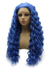 Long Curly Blue Synthetic Lace Front Cosplay Party Wig