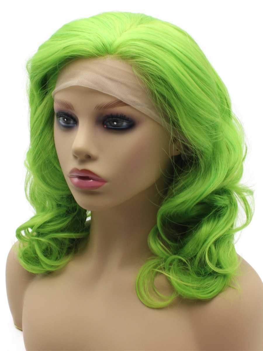 Light Green Wavy Cosplay Lace Front Wig (16in)