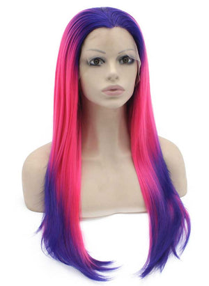 Long Straight Ombre Purple Pink Two Tone Lace Front Party Wig