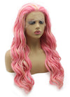 Long Wavy Blonde Pink Mix Hand Tied Lace Front Cosplay Party Wig