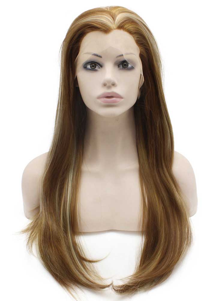 Long Straight Highlight Blonde Synthetic Lace Front Wig Natural