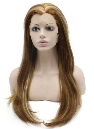 Long Straight Highlight Blonde Synthetic Lace Front Wig Natural