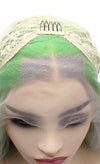 Green with Gray Strands Long Wavy Synthetic Lace Front Wig