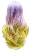 MXangel Long Wavy Synthetic Lace Front Blue Purple Yellow Mix Color Wig