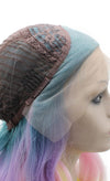 MXangel Long Wavy Synthetic Lace Front Blue Purple Yellow Mix Color Wig