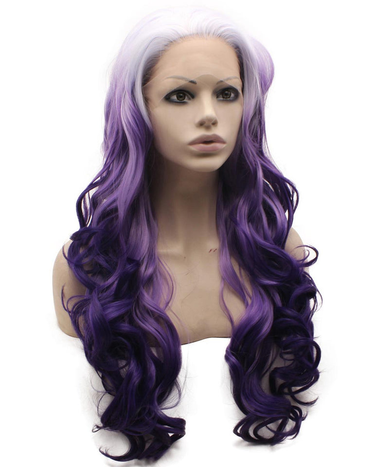 Long Wavy Synthetic Lace Front Two-Tone Blonde Purple Wig