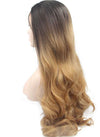 Long Wavy Ombre Blonde Hand Tied Lace Front Synthetic Wig