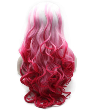 Long Wavy Synthetic Lace Front Two-Tone Pink Blonde Wig