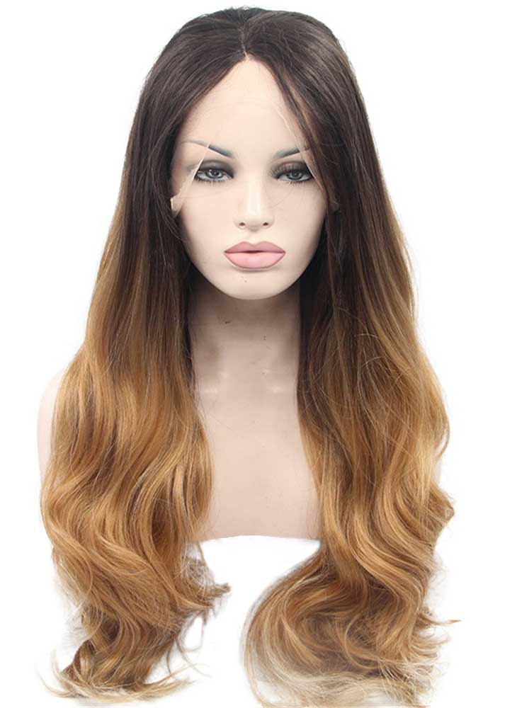 Long Wavy Ombre Blonde Hand Tied Lace Front Synthetic Wig