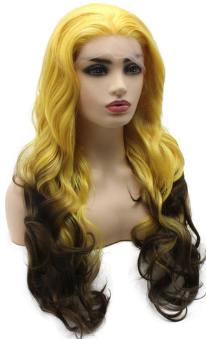 Mxangel Synthetic Lace Front Yellow Brown Mix Color Wig