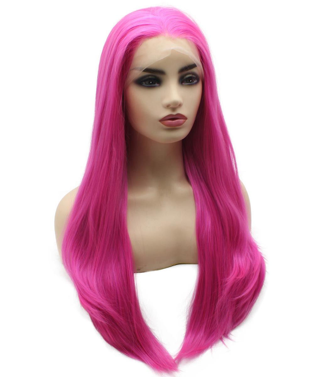 Long Straight Lace Front Synthetic Pink Wig