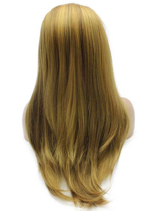 Long Straight Blonde Brown Mix Natural Lace Front Synthetic Hair Wig