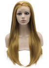 Long Straight Blonde Brown Mix Natural Lace Front Synthetic Hair Wig