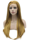 Long Straight Blonde Brown Mix Natural Lace Front Synthetic Hair Wig