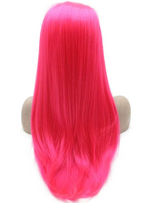 Long Straight Hot Pink Lace Front Synthetic Hair Party Wig