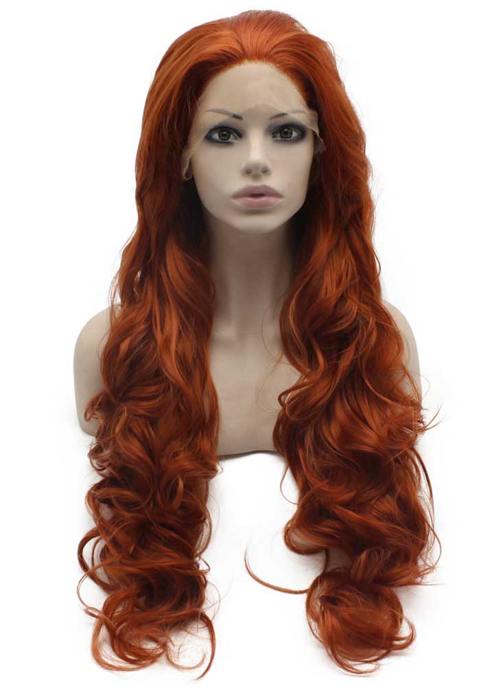 Long Wavy Burgundy Red Hand Tied Lace Front Synthetic Wig