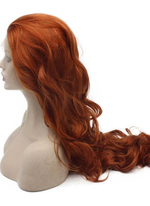 Long Wavy Burgundy Red Hand Tied Lace Front Synthetic Wig