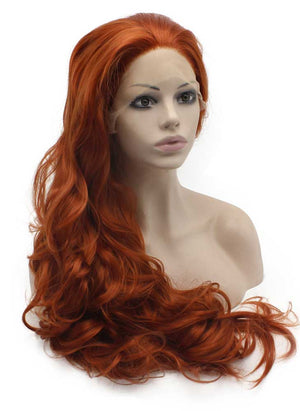 Long Wavy Burgundy Red Hand Tied Lace Front Synthetic Wig