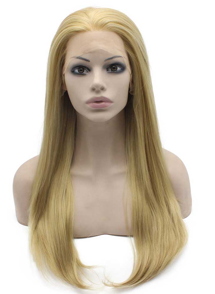 Long Straight Ash Blonde Lace Front Synthetic Wig Natural