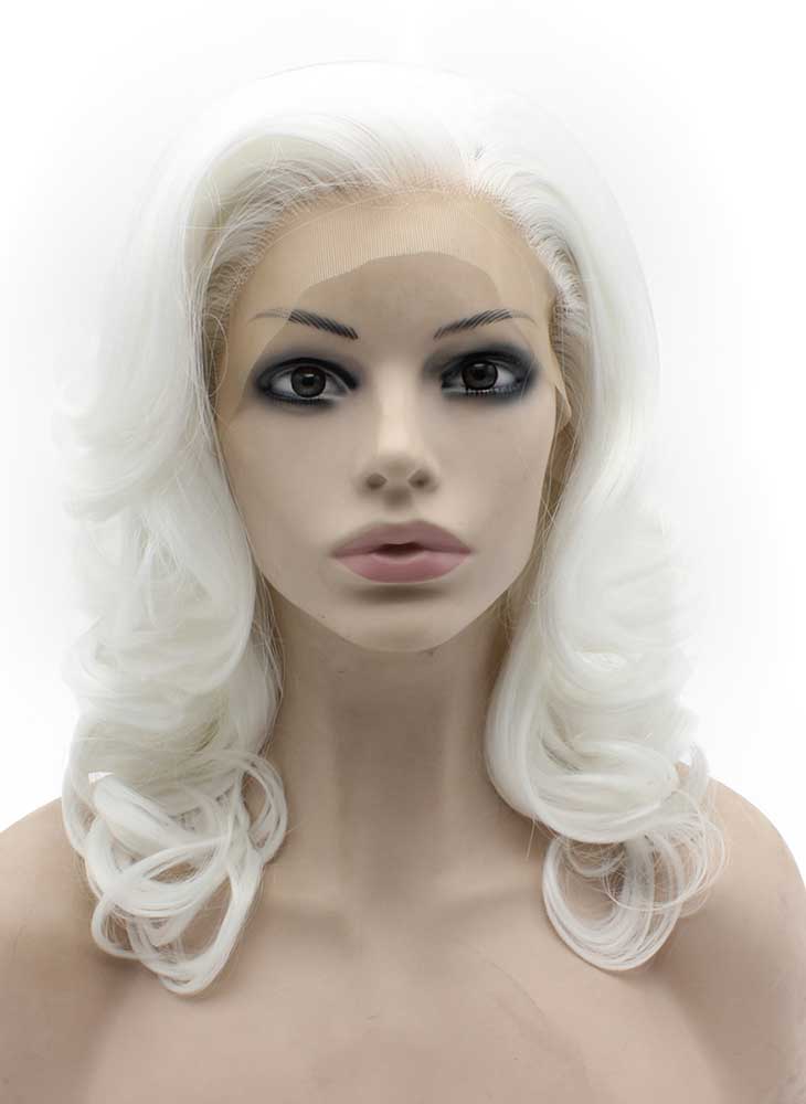 Medium Length Wavy Heat Resistant Fiber Hair White Lace Front Synthetic Wig