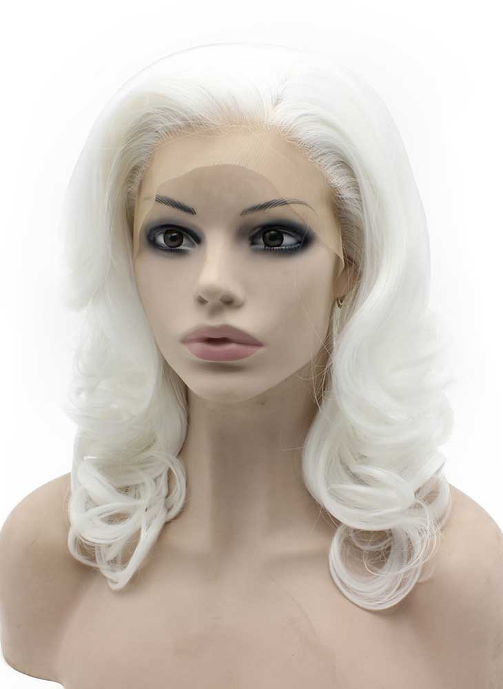 Medium Length Wavy Heat Resistant Fiber Hair White Lace Front