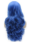 Long Wavy Hand Tied Lace Front Cosplay Party Blue Wig