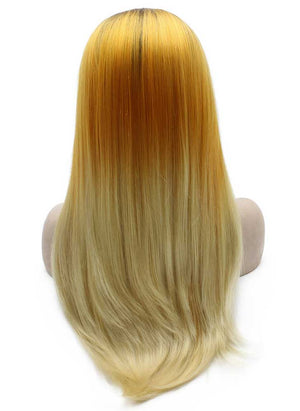 Long Straight Ombre Orange Blonde Two Tone Lace Front Wig