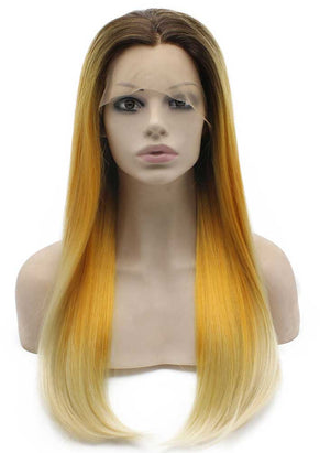 Long Straight Ombre Orange Blonde Two Tone Lace Front Wig