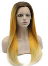 Long Straight Ombre Orange Blonde Two Tone Lace Front Wig