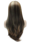 Long Straight Brown Highlight Natural Hand Tied Lace Front Wig