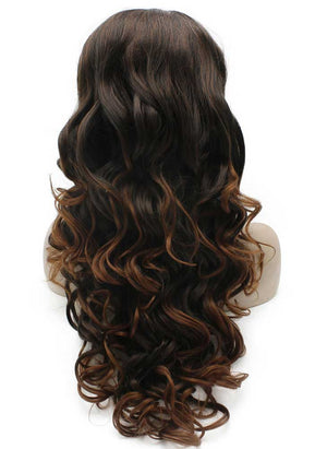 Long Wavy Auburn Tip Brown Natural Lace Front Ombre Wig