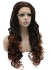 Long Wavy Auburn Tip Brown Natural Lace Front Ombre Wig