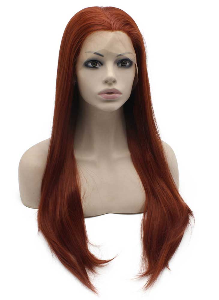 Long Straight Burgundy Red Natural Synthetic Lace Front Wig