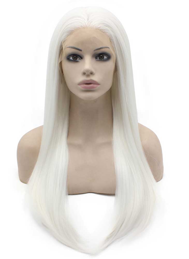 Long Straight Snow White Natural Lace Front Cosplay Party Wig