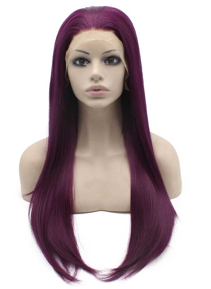 Long Straight Grape Purple Hand Tied Lace Front Costume Party Wig