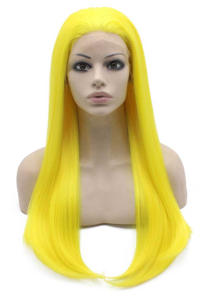 Long Straight Yellow Hand Tied Lace Front Cosplay Party Wig