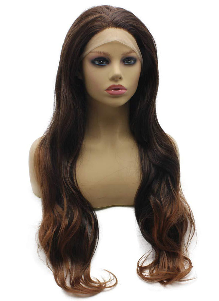 Long Wavy Ombre Auburn Synthetic Lace Front Wig