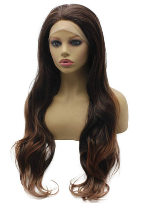 Long Wavy Ombre Auburn Synthetic Lace Front Wig