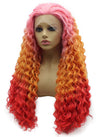 Colorful Pink Red Ombre Long Curly Wig (26in)