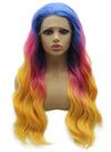 Wavy Ombre Blue Pink Yellow Three Tone Synthetic Wig