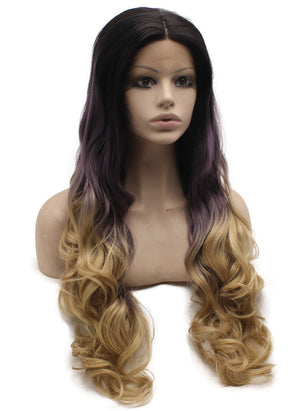 Wavy Ombre Purple Blonde Three Tone Synthetic Wig