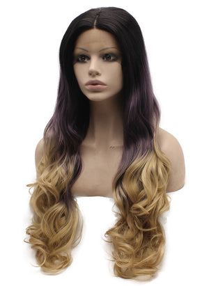 Wavy Ombre Purple Blonde Three Tone Synthetic Wig