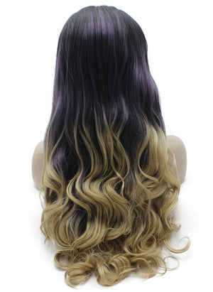 Wavy Ombre Purple Blonde Three Tone Synthetic Wig