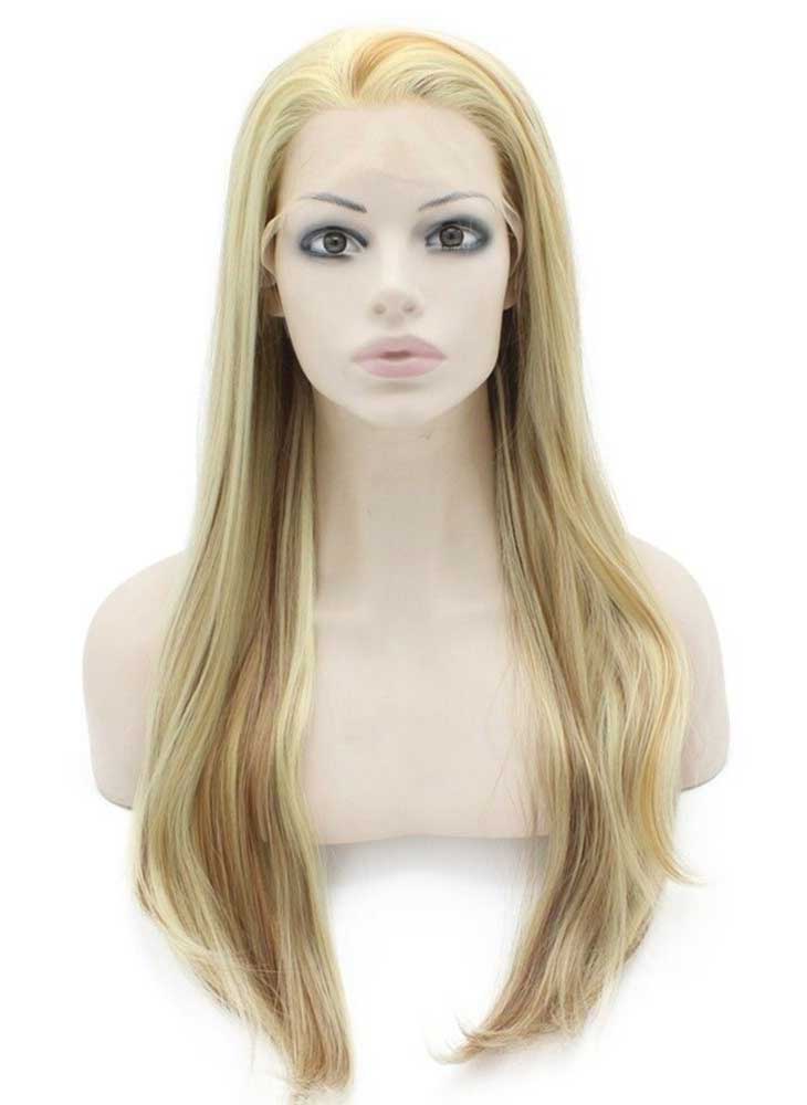 Long Straight Blonde Auburn Mix Lace Front Synthetic Wig Natural