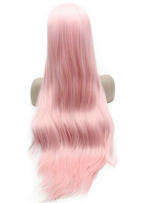 Baby Pink Long Straight Synthetic Lace Front Wig