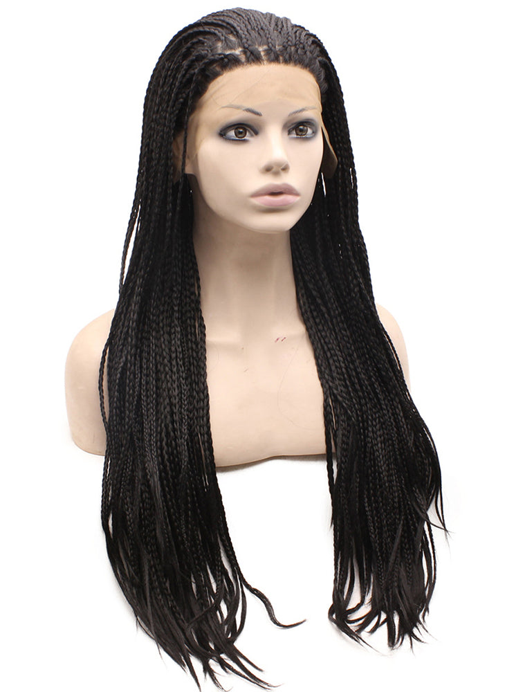 Micro Braided Synthetic Lace Front Black Long Wig