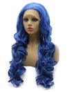 Long Wavy Blue Hand Tied Lace Front Synthetic Wig